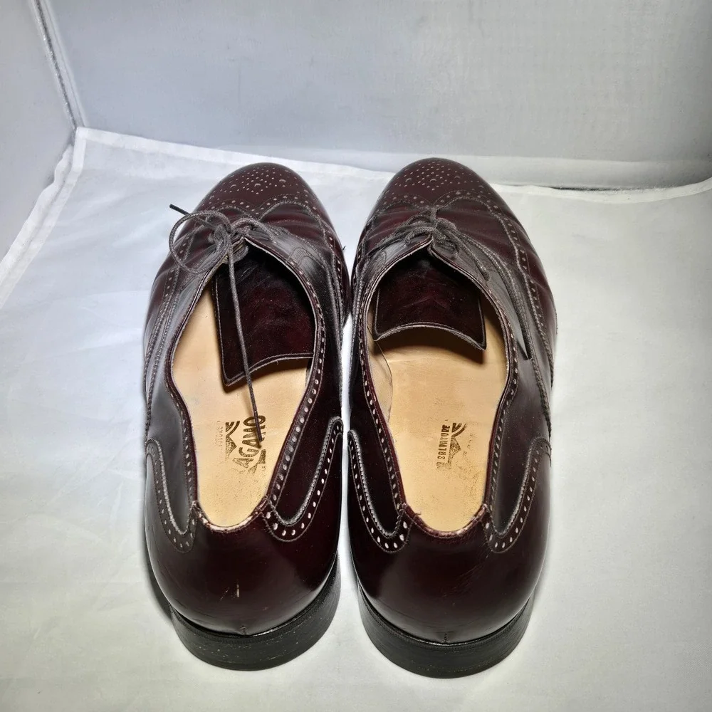Salvatore Ferragamo Wingtip Mens 11.5 3E Burgandy Leather Oxford Shoes Italy